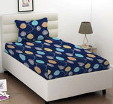 100% Single Bedsheet With 1 King Size Pillow Covers - 60 X 90 Inches, Dark Blue | Flower Printed Single Bedsheets Super Soft Glace Cotton Breathable & Wrinkle Free