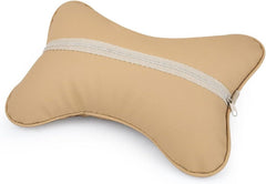 Faux Leather Car Neck Rest Pillow, Pillow Compatible With All Cars - Beige | Neck & Head While Driving Pillow For Neck Pain Relief | Light Weight & Easy To Clean, Wash - Pack Of 2