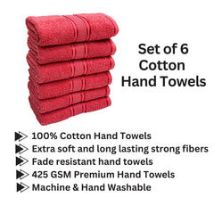 Stamio Cotton Hand Towel 425 Gsm For Men, Women, Home Use, Gym, Wash Basin | Soft, Absorbent, Quick Dry, Small Size Towels, Travel Friendly (Gajri) - Set Of 6