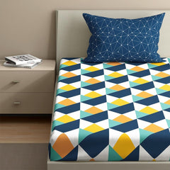 Cotton Elastic Fitted Single Bedsheet With 1 Pillow Cover | 72 X 36 Inches, Dark Blue - Breathable & Durable, Soft & Perfect For All Seasons