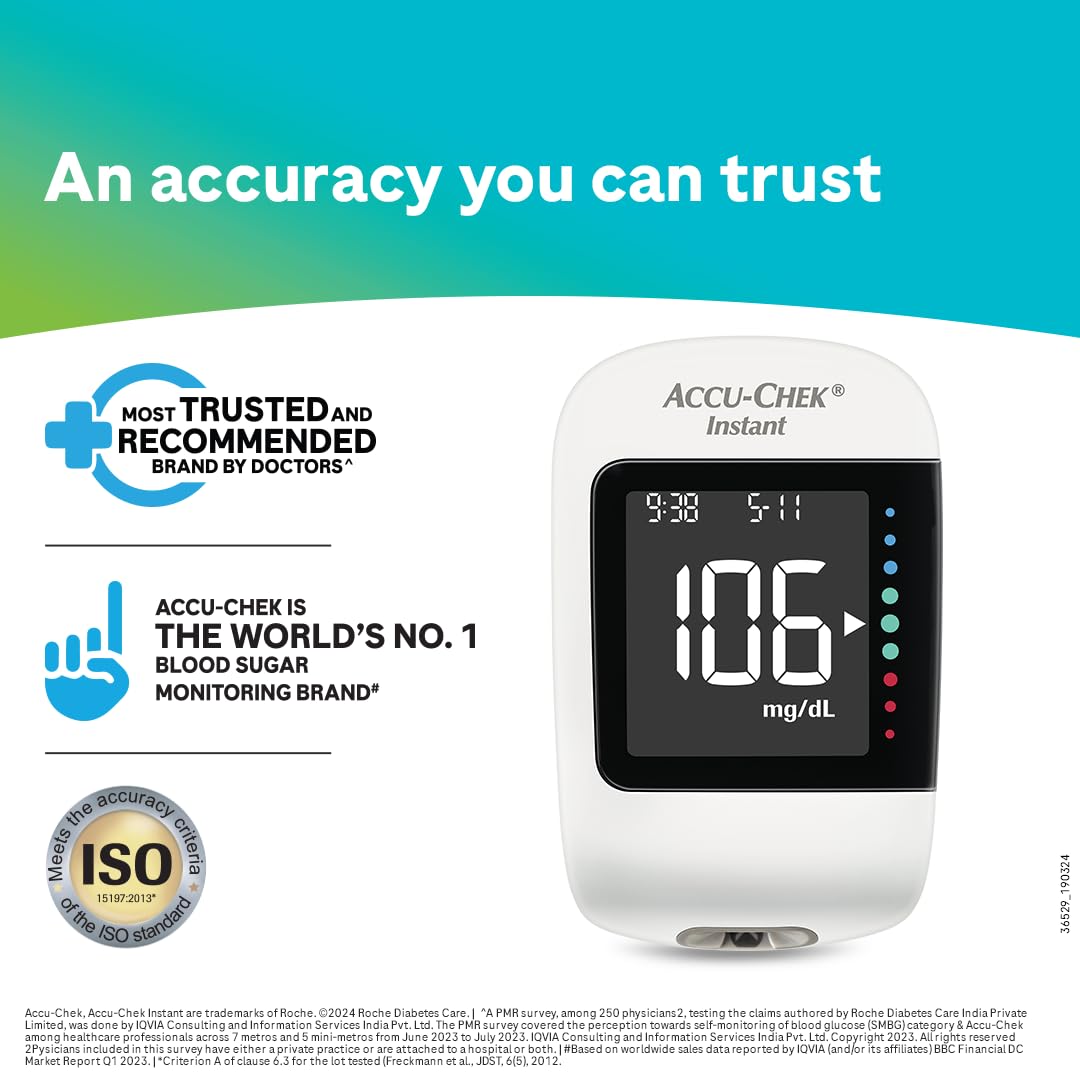 Accu-Chek Instant Blood Glucose Glucometer (with Bluetooth) with Vial of 10 Strips, 10 Lancets and a Lancing Device FREE for Accurate Blood Sugar Testing Accu-Chek Instant Blood Glucose Glucometer (with Bluetooth) with Vial of 10 Strips, 10 Lancets and a Lancing Device FREE for Accurate Blood Sugar Testing