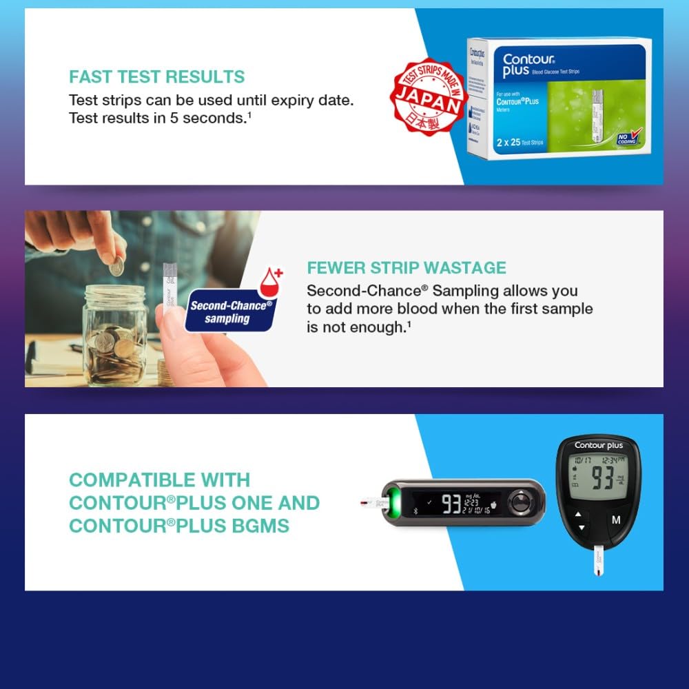 Contour Plus Blood Glucose Test Strip (25 Strips) | Contour Plus Glucometer 25 Test Strips Pack Contour Plus Blood Glucose Test Strip (25 Strips) | Contour Plus Glucometer 25 Test Strips Pack