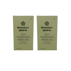 Makaibari Apoorva Finest Darjeeling Green Tea - Pack Of 2 X 50gm, 1.7 Ounce, 25 Tea Bags | Darjeeling Loose Leaf Green Tea - USDA Organic Certified Tea | Low Caffeine - Antioxidants, Immunity Booster