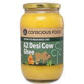 Organic A2 Desi Cow Ghee By Conscious Food | Good Source Of Protein Fiber & Vitamin A Healthy Desi Cow Ghee Perfect For Cooking, Baking | (1 Litr) 33.8 Ounce | Jar Pack