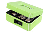 Medium Metal Cash Box With Combination Lock Safe & Money Tray For Security 7.87"X 6.30"X 3.54" Colour - Limegreen