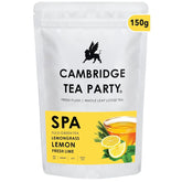 Cambridge Tea Party Spa Tulsi Green Tea - 150gm, 5.2 Ounce | Lemongrass Lemon Fresh Lime Green Tea - Fresh Flush Whole Leaf Loose Tea | Caffeine Free, No Sugar