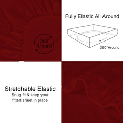 Striped King Size Fitted Bedsheet With 2 Pillow Cover - 72 X 78 + 12 Inches, Burgundy | Comfortable, Wrinkle Resistant, Fade Resistant & Environmentally Friendly