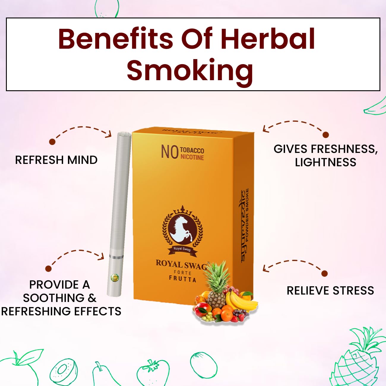 Royal Swag Ayurvedic Herbal Nicotine Free Cigarette 100% Tobacco-Free 100% Nicotine-Free Frutta Flavoured | Smoking Cessation Pack Of 20 With 15 G Lip Cream Royal Swag Ayurvedic Herbal Nicotine Free Cigarette 100% Tobacco-Free 100% Nicotine-Free Frutta Flavoured | Smoking Cessation Pack Of 20 With 15 G Lip Cream