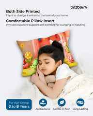 Kids Pillow Cushion With Super Soft Fabric, Animal & Cartoon Prints - 12x18 Inches | Dual Sided Design, Durable & Easy Care | Large & Versatile, Multi-Purpose, Made In India - Design 25