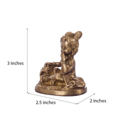 Laddu Gopal Eating Makhan Brass Showpiece Statue, Bal Gopal, Brass, Gold Idol, Antique Finish, Home Décor, Religious,Handmade Idol, God Statue