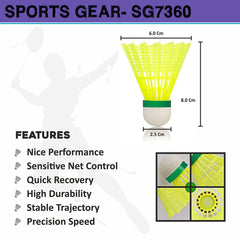Sports Gear SG7360 Nylon Badminton Shuttlecock , Fast Recovery & Stable Trajectory | Green , Pack Of 6