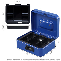 Medium Metal Cash Box With Combination Lock Safe & Money Tray For Security 7.87"X 6.30"X 3.54" Colour - Blue