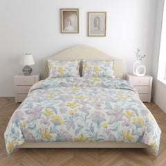 Bedsheet Double Bed For Queen Size - 100 X 90 Inches 2 Pillow Cover, Lily & White | Ideal For Everyday Use | Soft, Skin-Friendly & Durable Cotton Fabric