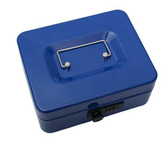 Metal Cash Box With Number Combination Lock, Size - Small, Colour - Blue, Material - Iron, Special Feature - Removable Tray