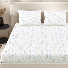 Queen Size Pure Cotton Bedsheet With 2 Pillow Covers | 90 × 100 Inches, Yellow & White | Soft Breathable Floral Design Bedding | Comfortable Sleep All Year