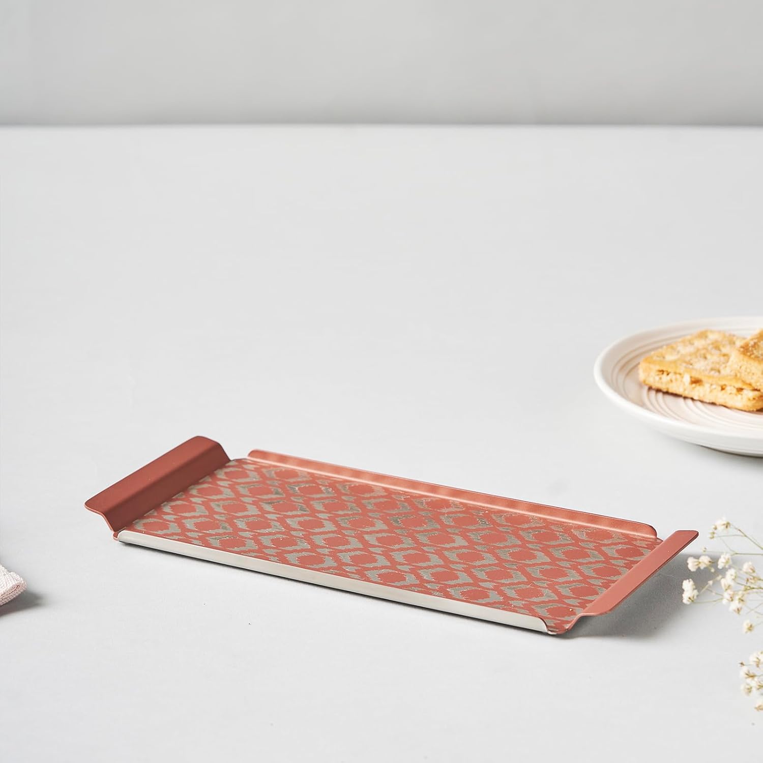 Designer Pink Stainless Steel Small Tray - Ikat Series | Multipurpose Serving Platter - Premium Serve Ware, Dinnerware & Tableware Designer Pink Stainless Steel Small Tray - Ikat Series | Multipurpose Serving Platter - Premium Serve Ware, Dinnerware & Tableware
