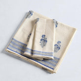 Peepul Tree Block Printed Hand & Bath Towels 240 Gsm | Super Absorbent Soft & Faster Drying, Floral Printed 100% Pure Cotton (Off-White & Blue Floral)- Pack Of 3