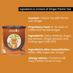 Chaizup Premium 1 Min Instant Ginger Tea Premix - 500gm Can, 17.6 Ounce | Just Add Hot Water - Assam Adrak Chai Powder | Low Caffeine, No Added Color - Home Like Tea