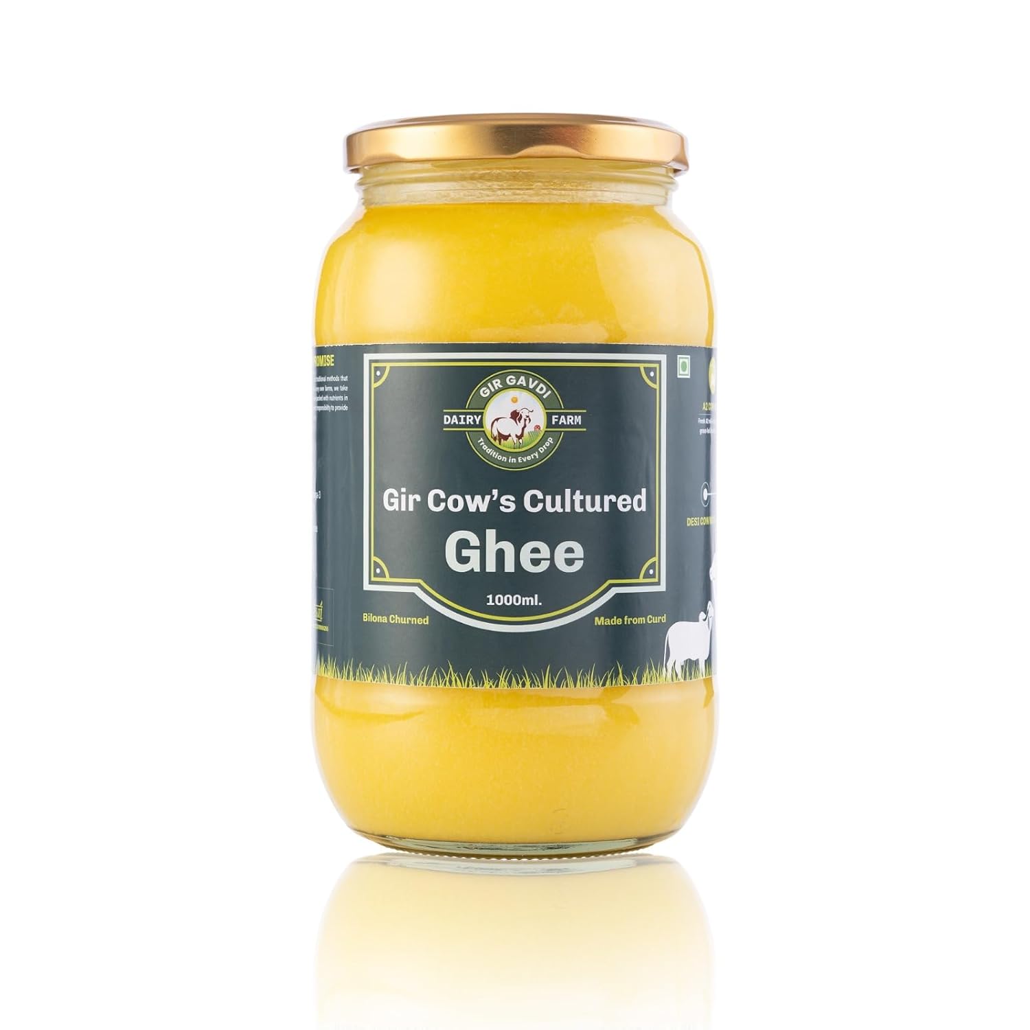 Premium Gir Cow Cultured Ghee By Girgavdi | Pure Daanedaar Desi Ghee Boosts Energy & Glowing Skin | (1 Litr) 33.8 Ounce | Jar Pack Premium Gir Cow Cultured Ghee By Girgavdi | Pure Daanedaar Desi Ghee Boosts Energy & Glowing Skin | (1 Litr) 33.8 Ounce | Jar Pack