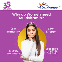 Dr. Morepen Multivitamin Tabs For Women | Energy & Immunity Booster Supplement | 60 Tablets , 100gm 0.2lbs