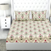Double Bedsheet With Two King Size Pillow Covers - 90 X 100 Inches, Almond & Pink | 100% Cotton Feel Soft Breathable Wrinkle Free | Ideal For Daily Use Home