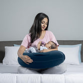 Feeding Pillow For New Born Baby, 5 In 1 Multipurpose Use - Navy Blue Color | Nursing Pillow With Belt & Hoop For Breastfeeding With Cotton Removable Cover | Baby Support Pillow