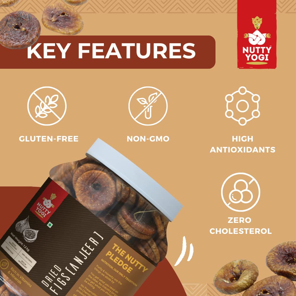 Natural Premium Dried Afghani Anjeer Dried Figs By Nutty Yogi 1200gm, | Rich Source Of Fibre Calcium & Iron | Low In Calories Fat Free Anjeer Jar Pack | 42.3 Ounce Natural Premium Dried Afghani Anjeer Dried Figs By Nutty Yogi 1200gm, | Rich Source Of Fibre Calcium & Iron | Low In Calories Fat Free Anjeer Jar Pack | 42.3 Ounce