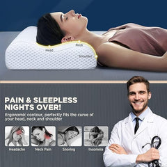 Cervical Contour Memory Foam Pillow For Sleeping, Standard Size - White | Orthopedic Pillow For Neck Pain, Support For Back, Stomach, Side Sleepers, With Breathable, Zip Cover
