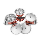 High Grade Stainless Steel Miska Copper Hammered Serving Bowl Set With Stainless Steel Lid & Tray - 4 Pieces | 3 Serving Bowl, 650ml Each + 1 Tray