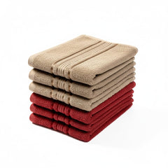 Akiko Home 100% Cotton Essential Series Hand Towels 1200 Gsm | Soft, Absorbent & Durable, Cotton Hand Towel For Bathroom Use, Gentle On Skin- Pack Of 6 (Beige & Maroon)