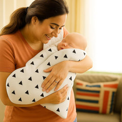 Organic Cotton Muslin Baby Bath Towel 200 Gsm | Cotton Cloth Premium Baby Washable Reusable, Absorbent, Extra Soft Deer & Triangle (White)- Pack Of 2