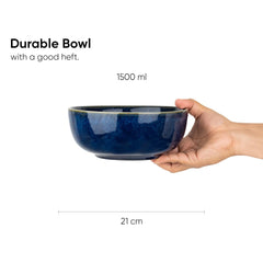 Ceramic Large Bowl, 1500ml - 21cm, 1 Piece, Blue Green | Stoneware Ceramic Serving Bowls - Ceramic Bowl With Glossy Finish | Pasta Serving Bowl - Microwave Safe & Dishwasher Safe