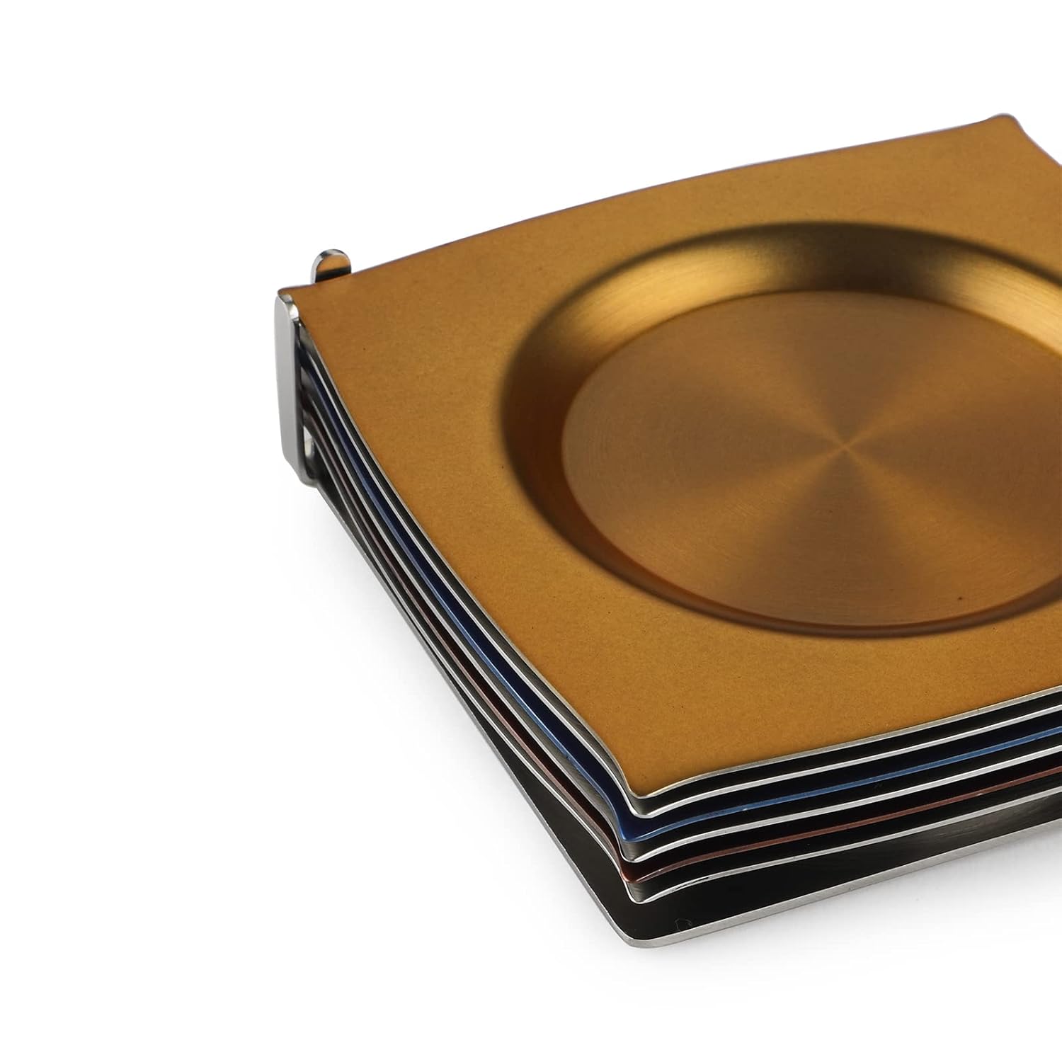 Multicolor Stainless Steel Coaster Set Of 6 - Aladdin Series | Premium Stainless Steel Coasters With Stand - Drink Beverage Wine Glasses Pad, Table Top Protector Multicolor Stainless Steel Coaster Set Of 6 - Aladdin Series | Premium Stainless Steel Coasters With Stand - Drink Beverage Wine Glasses Pad, Table Top Protector