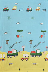 Cartoon Printed Double Bedsheet For Kids With 2 Pillow Cover - 72 X 78 X 10 Inches, Yellow & Aqua | Cotton Feel All Around Elastic Fitted King Size Double Bed
