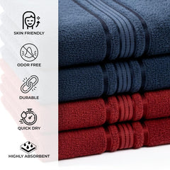 Akiko Home 100% Cotton Essential Series Hand Towels 800 Gsm | Soft, Absorbent & Durable, Cotton Hand Towel For Bathroom Use, Gentle On Skin- Pack Of 4 (Navy & Maroon)