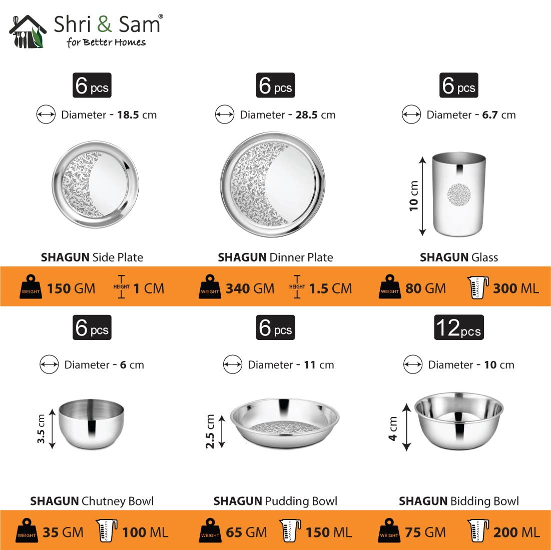 Designer Stainless Steel Leaves Shagun Laser Bloom Dinner Set Of 68 Pieces, Silver | Easy To Clean & Dishwasher Safe Designer Stainless Steel Leaves Shagun Laser Bloom Dinner Set Of 68 Pieces, Silver | Easy To Clean & Dishwasher Safe