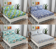 Combo Pack Of 4 Double Bedsheets With 8 Pillow Covers | 90 X 90 Inches, Multicolor - 160 Thread Count Soft Brushed Microfiber -Long Lasting & Wrinkle Free