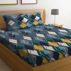 Elastic Fitted Printed Queen Size Double Bed Bedsheet With 2 Pillow Covers | 60 X 78 X 10 Inches, Multicolor | Super Soft Premium Brushed Glace Cotton Material