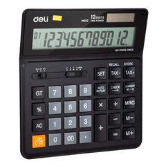 Deli Wm01020 Tax Calculator Big Size | 3 Years Warranty |12 Digits With F- Cut Keys, Steps Check & Correct Function - Black | Dual Power Options, User Friendly Interface