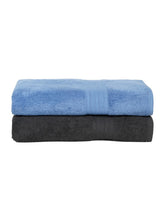 Creeva Classic Bath Towel 1000 Gsm (Grey & Royal Blue) - Set Of 2