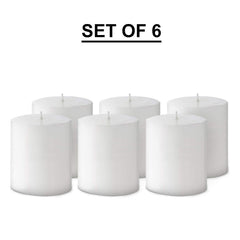 PILLAR CANDLES 3 INCH WHITE UNSCENTED CANDLES | BURNING TIME 35 HOURS | SET OF 6