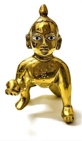 Laddu Gopal Idol, Bal Gopal, Thakur Ji Petal Murti, Metal, Gold Idol - Medium, Size - No.4, Janmashtami Special For Home Temple Statue, Occasion, Made Of Brass, Best Gift, Lord Krishna Idol