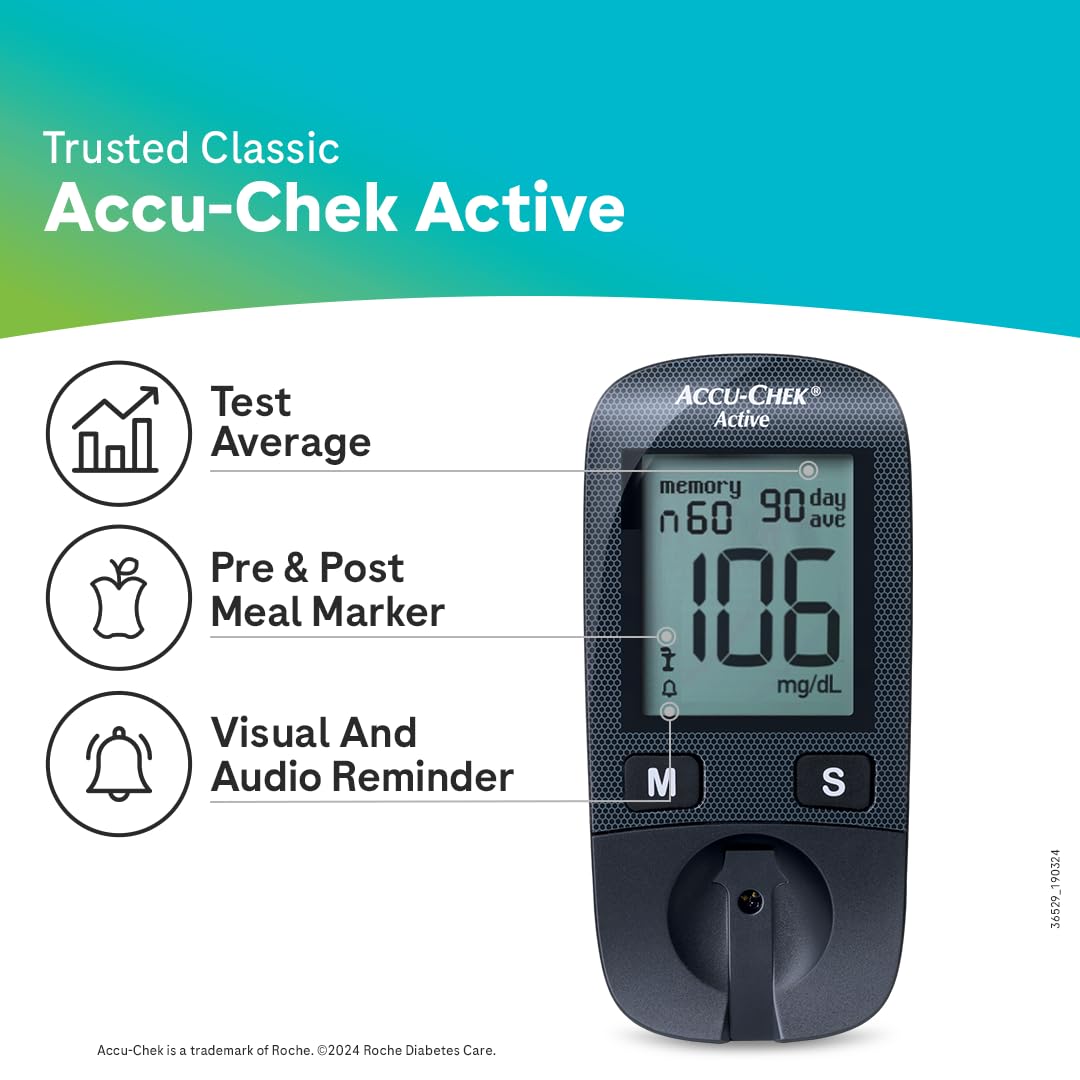 Accu-Chek Active Blood Glucose Glucometer Kit With Vial Of 10 Strips, 10 Lancets And A Lancing Device Free For Accurate Blood Sugar Testing Accu-Chek Active Blood Glucose Glucometer Kit With Vial Of 10 Strips, 10 Lancets And A Lancing Device Free For Accurate Blood Sugar Testing