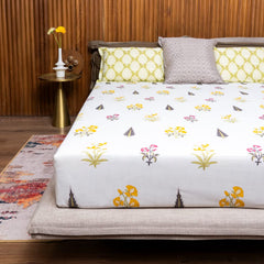 Bedsheets For Double Bed & Queen Size With 2 Pillow Cover (Size 90 X 108 Inches) White & Yellow | Home Decor And Perfect Gifting | 100% Pure Cotton Bedsheet With A 200 Thread Count