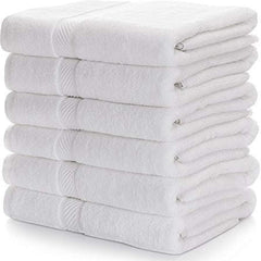 N G Products 100% Cotton Large Full Size White Bath Towels 300 Gsm | For Hotel & Spa, Super Soft Absorbent Antibacterial (6 Piece)
