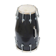 Handmade Nut & Bolt Screw Fitted Wooden Dholak - Black | Perfectly Symmetric Round Dholak - Dholak For Festival, Wedding, Satsang | Very Easy To Tune - Goat Skin On Both Side