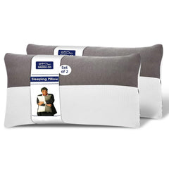 Hollow Fiber King Size Bed Pillows With Zip, Soft & Fluffy Sleeping Pillows - 36 X 20 Inches | White & Grey, Microfiber Fill, Comfortable, Durable | Neck Support, Cooling - Set Of 2