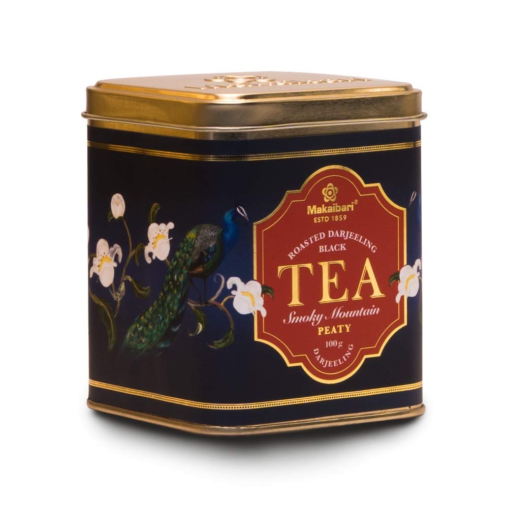 Makaibari Roasted Darjeeling Smoky Mountain Peaty Black Tea - 100gm Tin Caddy, 3.5 Ounce | USDA Certified Premium Darjeeling Loose Leaf Tea - High Caffeine Loose Leaves Makaibari Roasted Darjeeling Smoky Mountain Peaty Black Tea - 100gm Tin Caddy, 3.5 Ounce | USDA Certified Premium Darjeeling Loose Leaf Tea - High Caffeine Loose Leaves