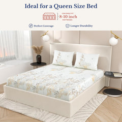 Queen Size Pure Cotton Bedsheet With 2 Pillow Covers | 90 × 108 Inches, Cream & Brown | Soft Breathable Floral Design Bedding | Comfortable Sleep All Year