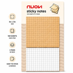 Checkered Sticky Notes, 100 Sheets Each - Self Adhesive Notes, Reminders, School & Organizing